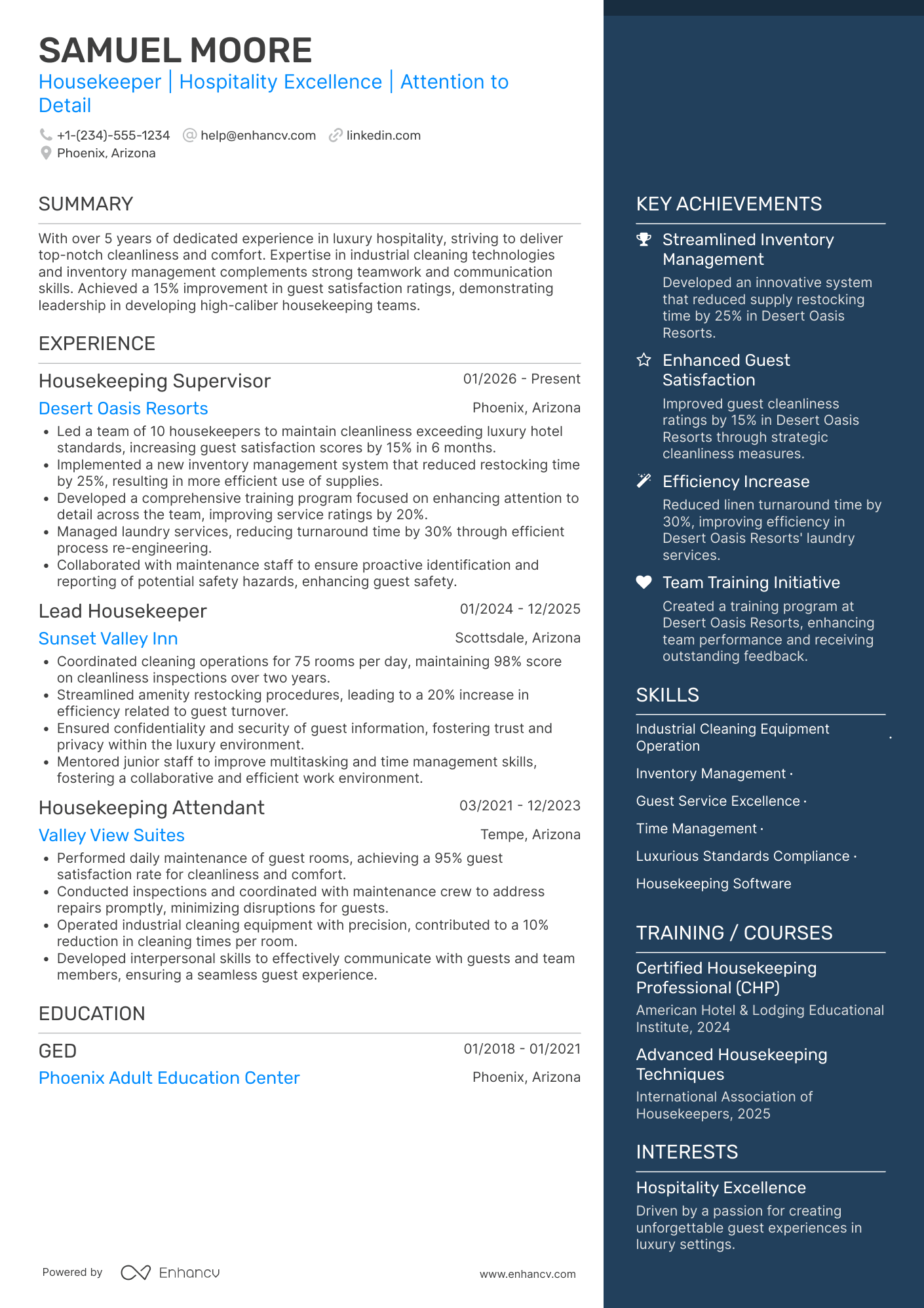 Housekeeper resume example