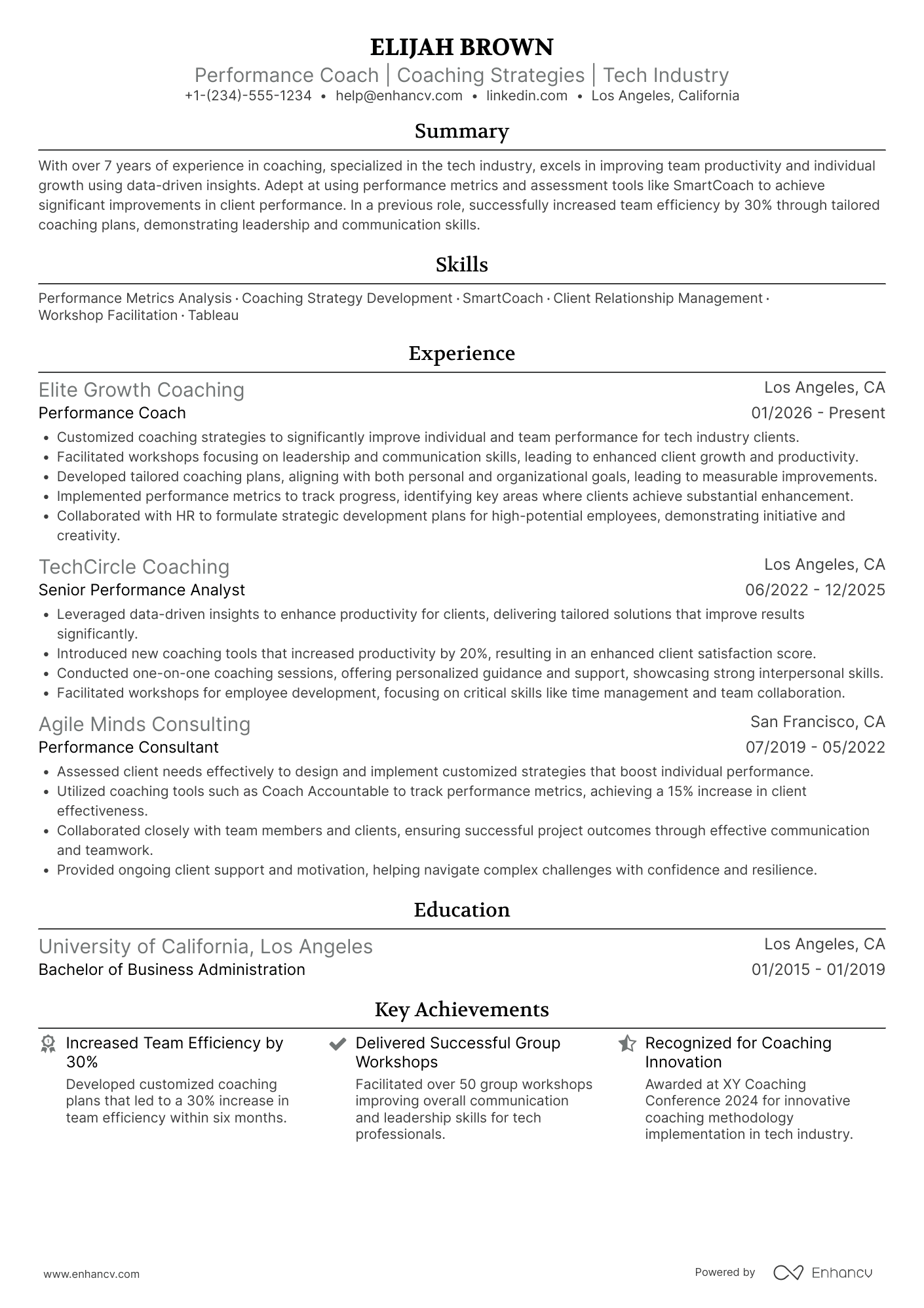 Coaching resume example
