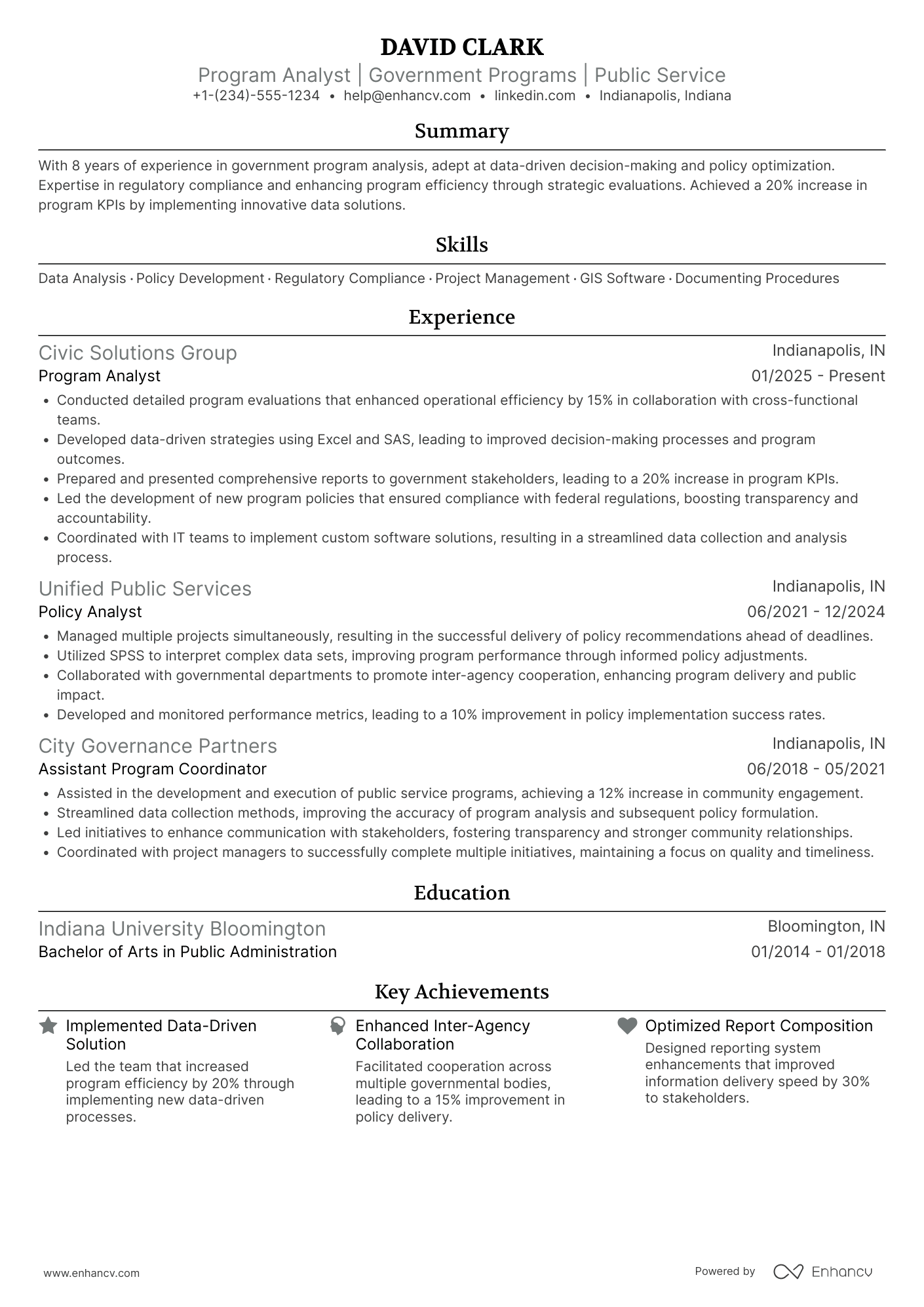 Government resume example