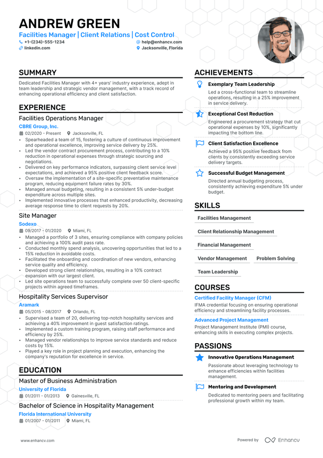 Facilities Manager resume example