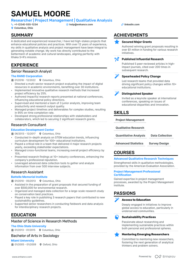 Researcher resume example