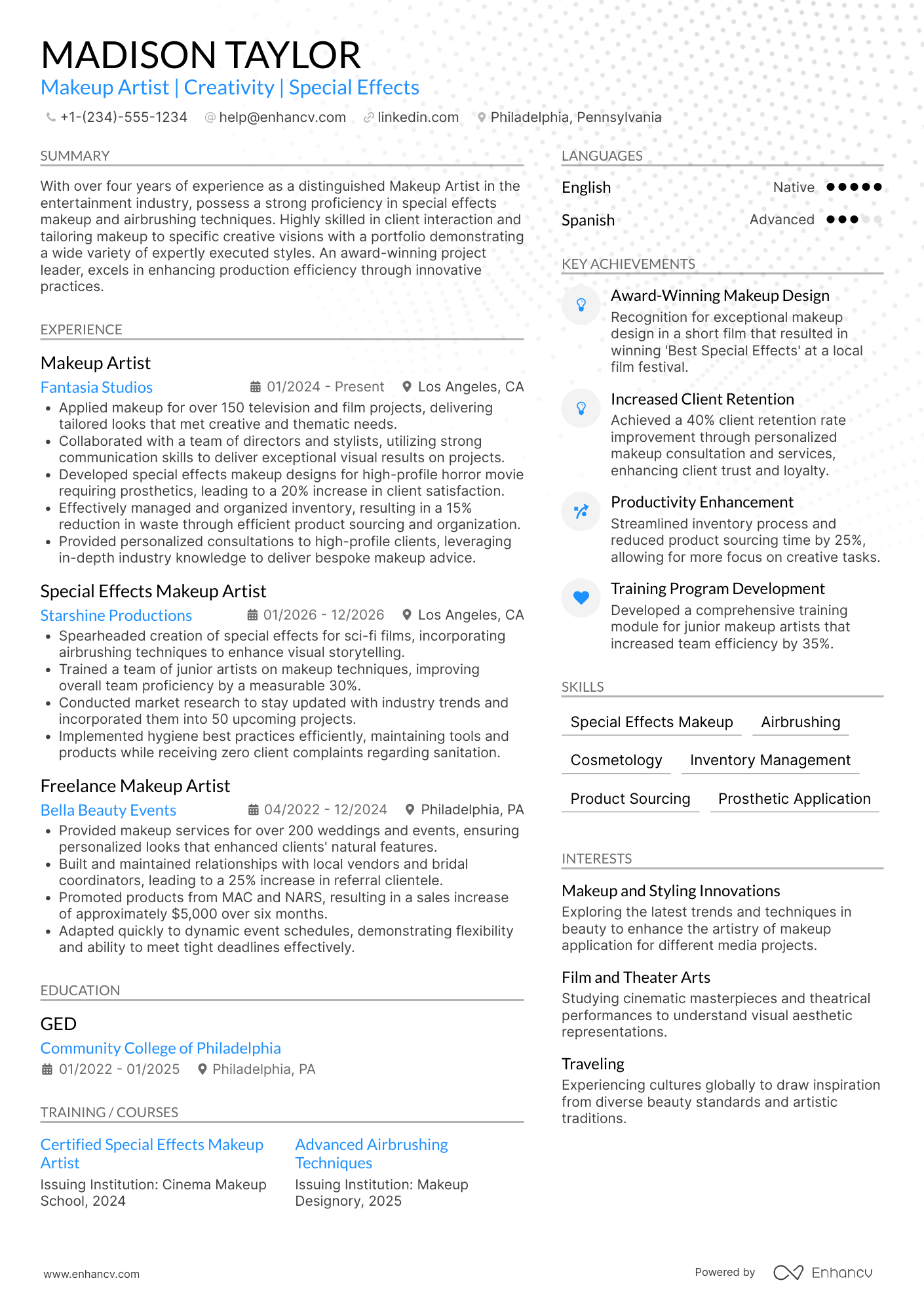 Makeup Artist resume example