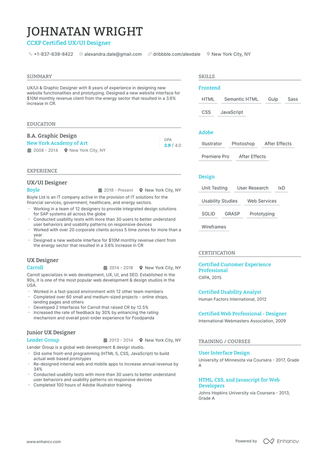 UX Designer resume example