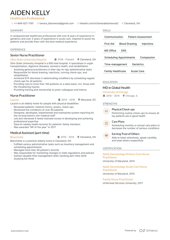 Healthcare resume example