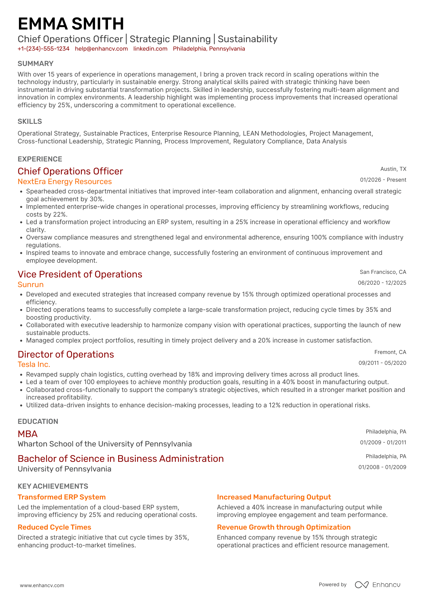 Executive resume example