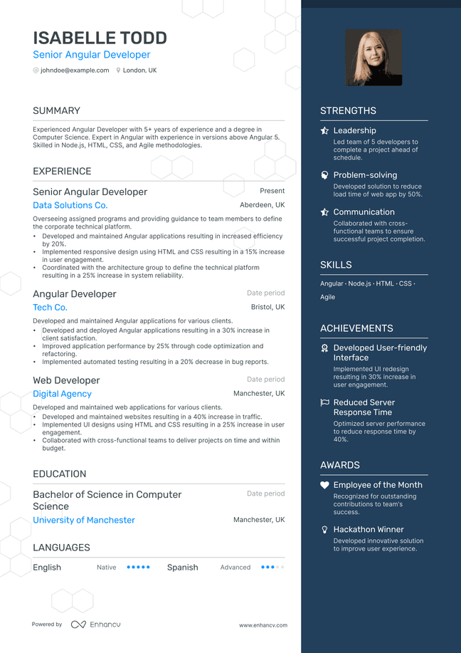 Angular Developer resume example