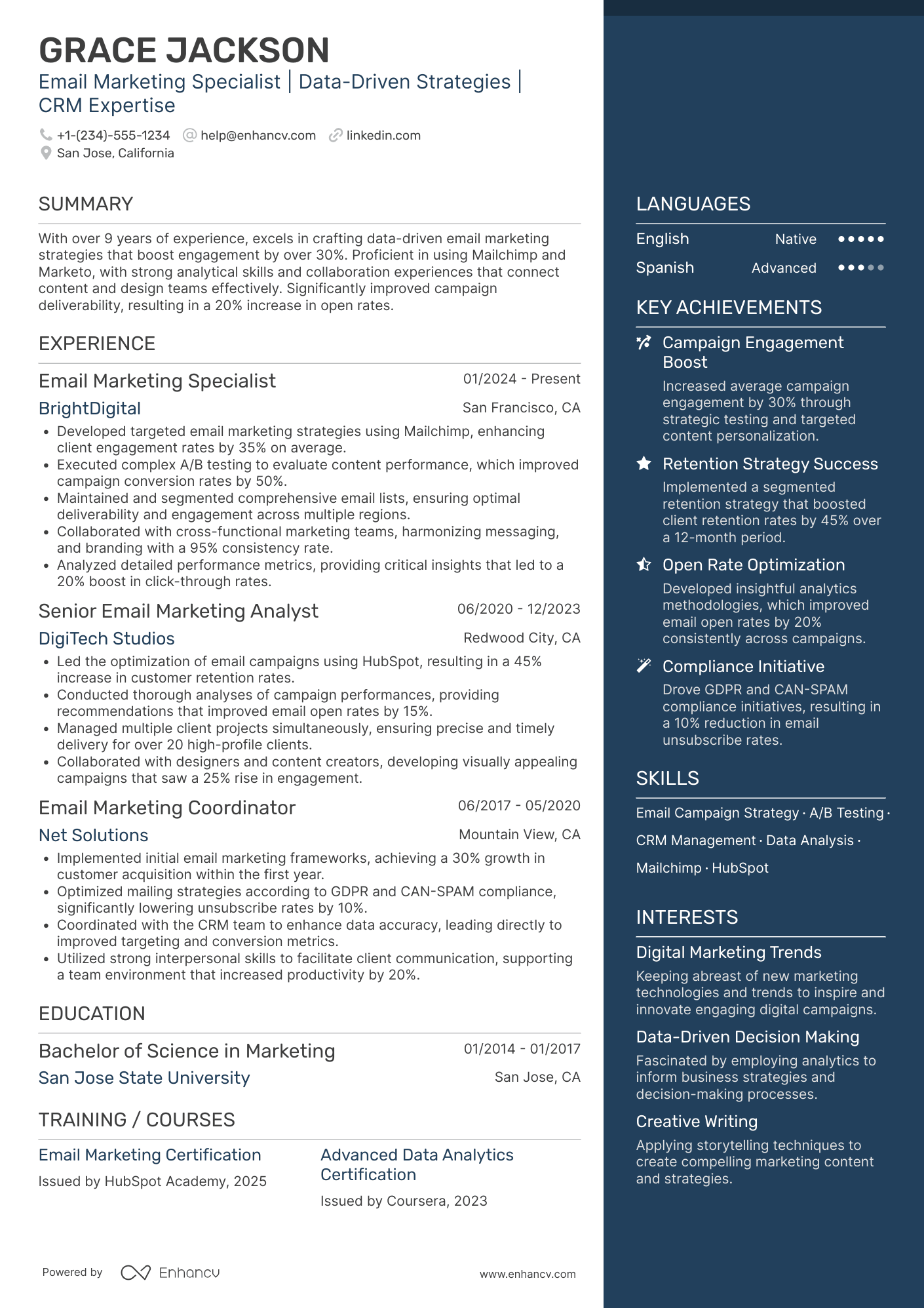 Email Marketing resume example