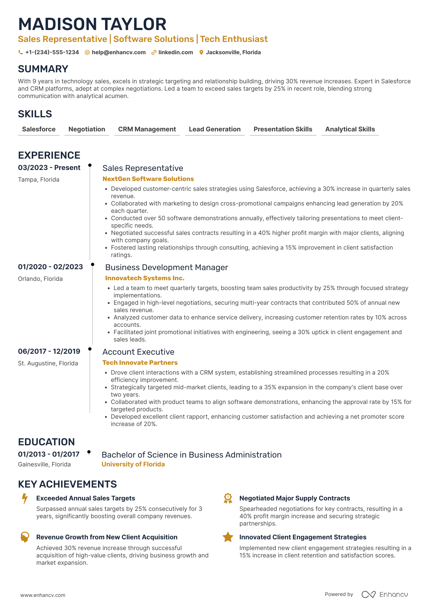 Sales Representative resume example