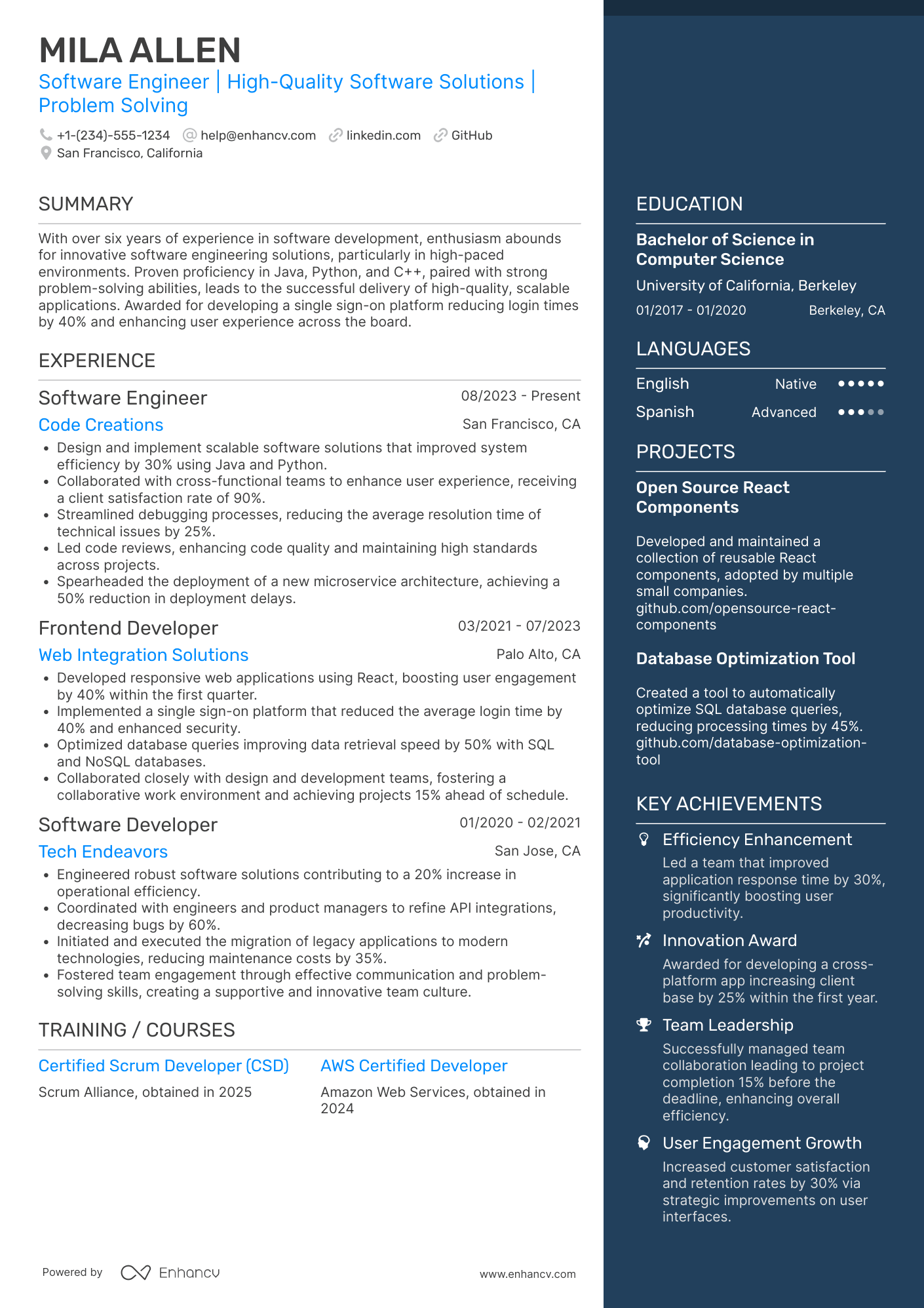 Computer Science resume example