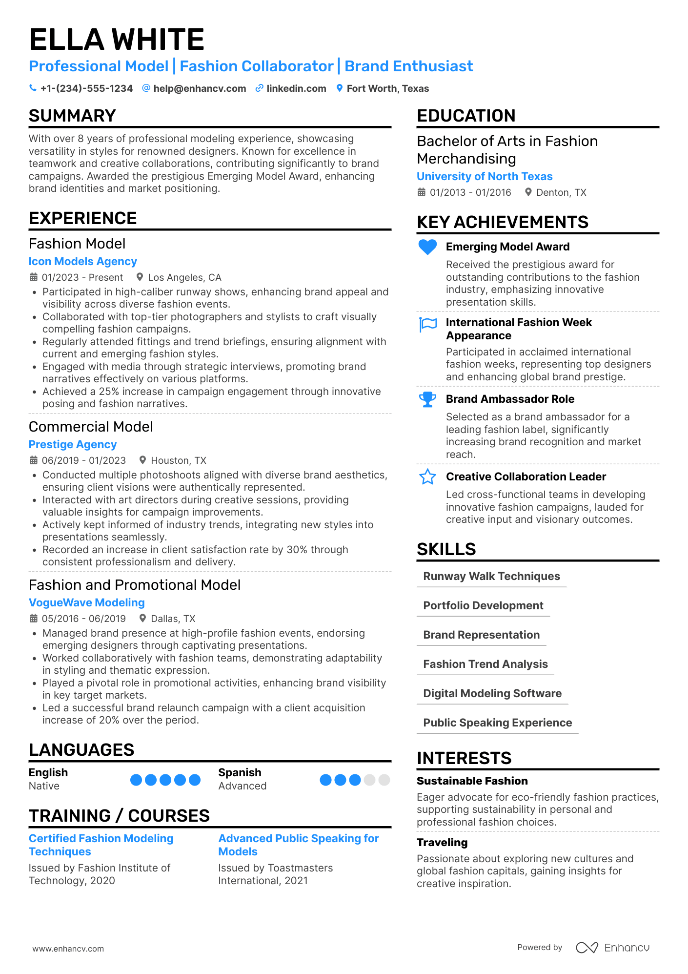 Model resume example