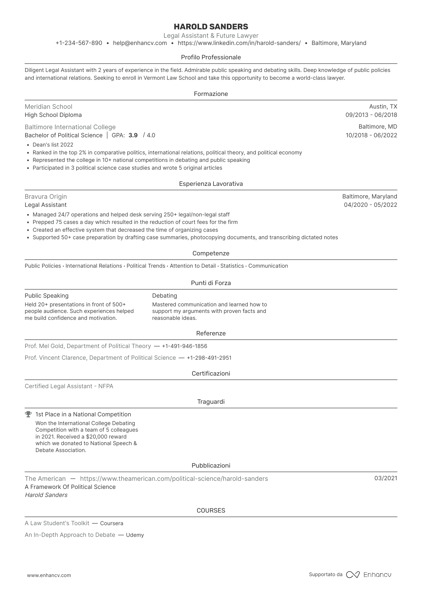 Entry-level resume template Entry level resume template with a single column outline and a yellow accent color on the headings
