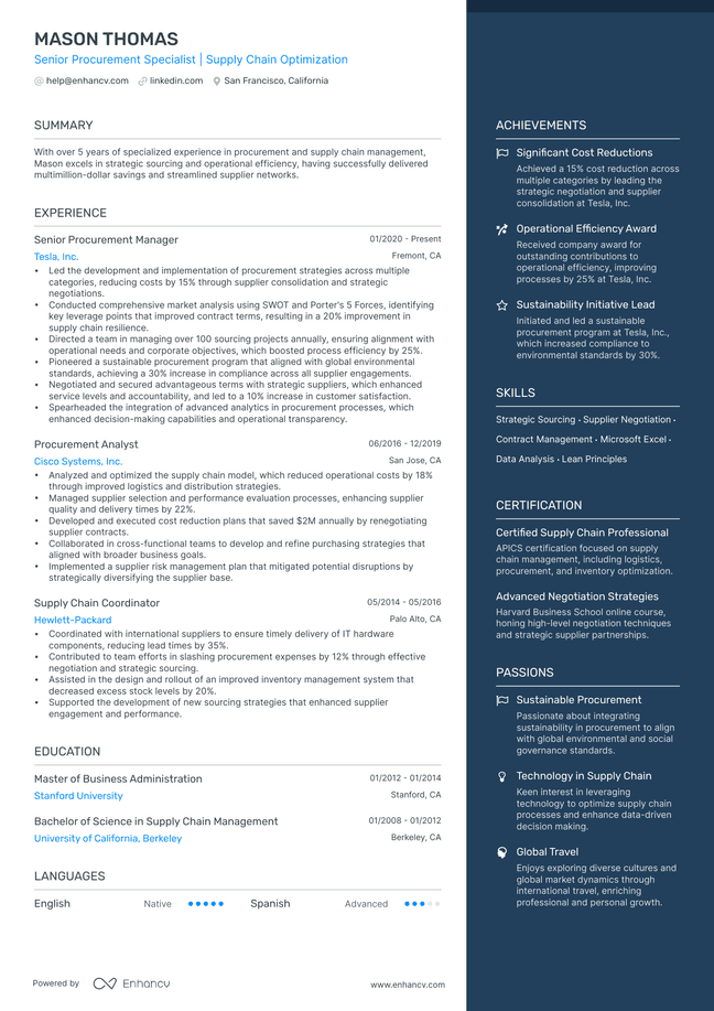 Procurement Manager resume example