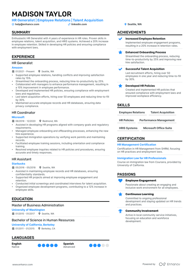 HR resume example