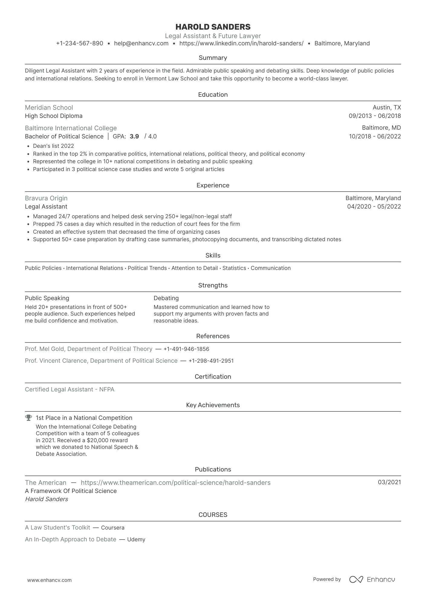 Entry-level resume template Entry level resume template with a single column outline and a yellow accent color on the headings