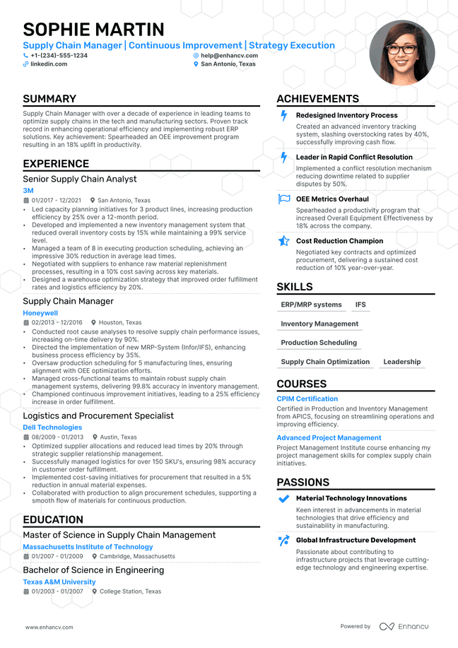 Supply Chain Manager resume example