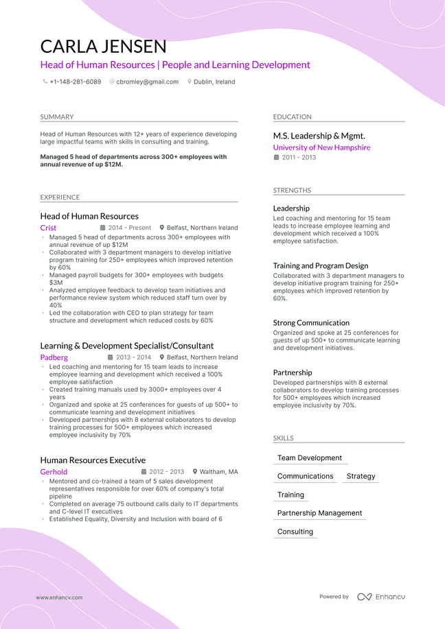 HR Manager resume example