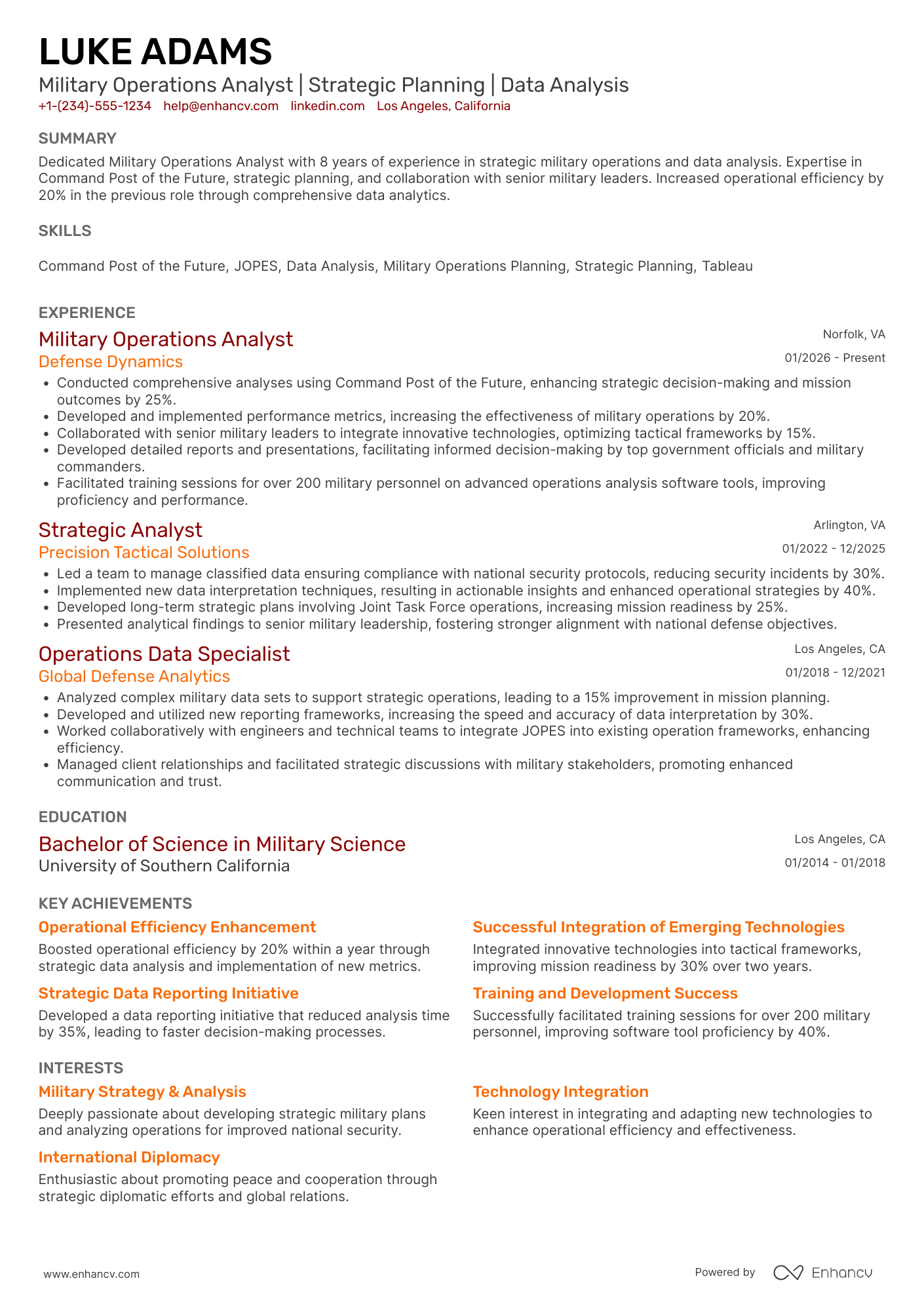 Military resume example