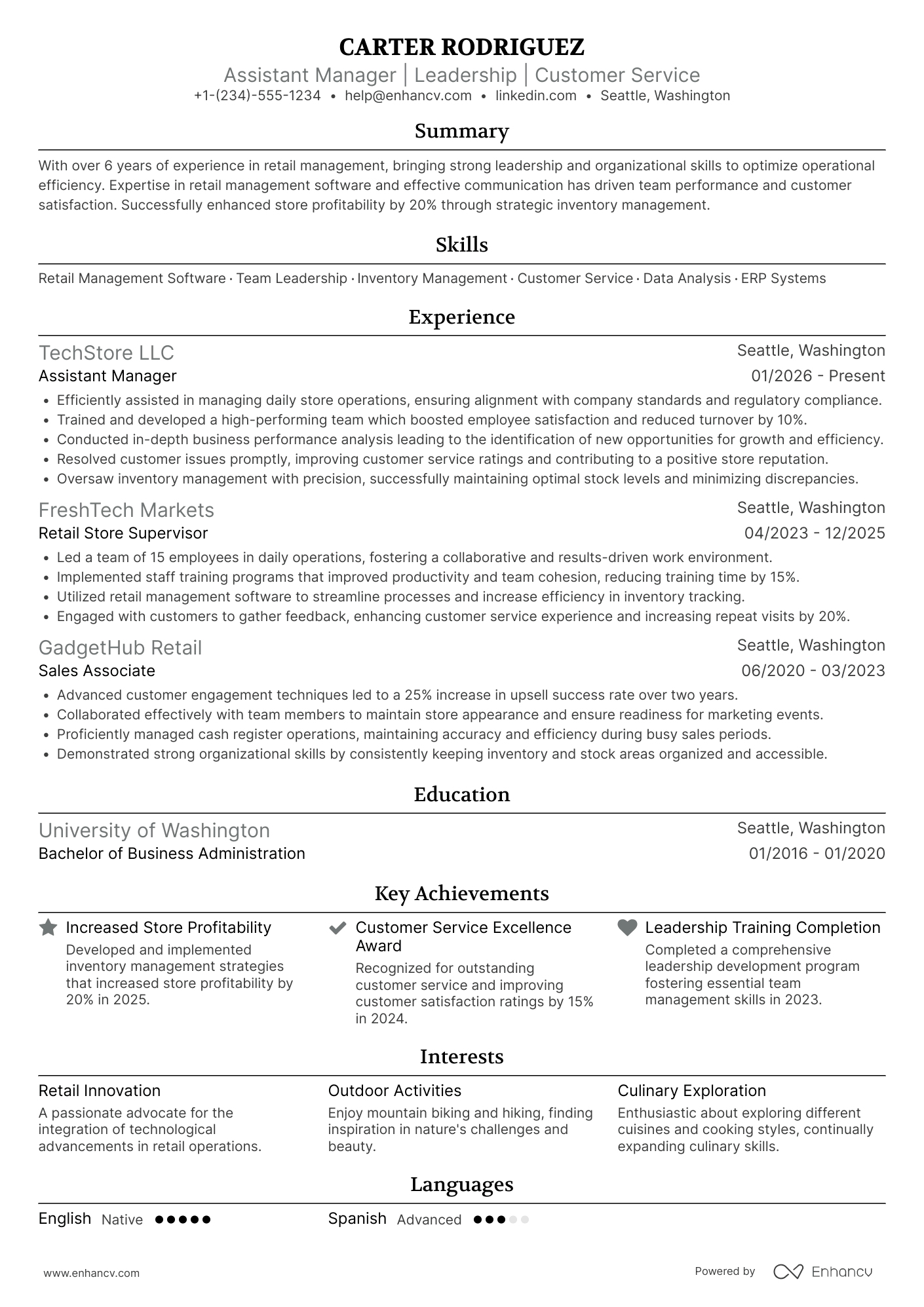 Assistant Manager resume example