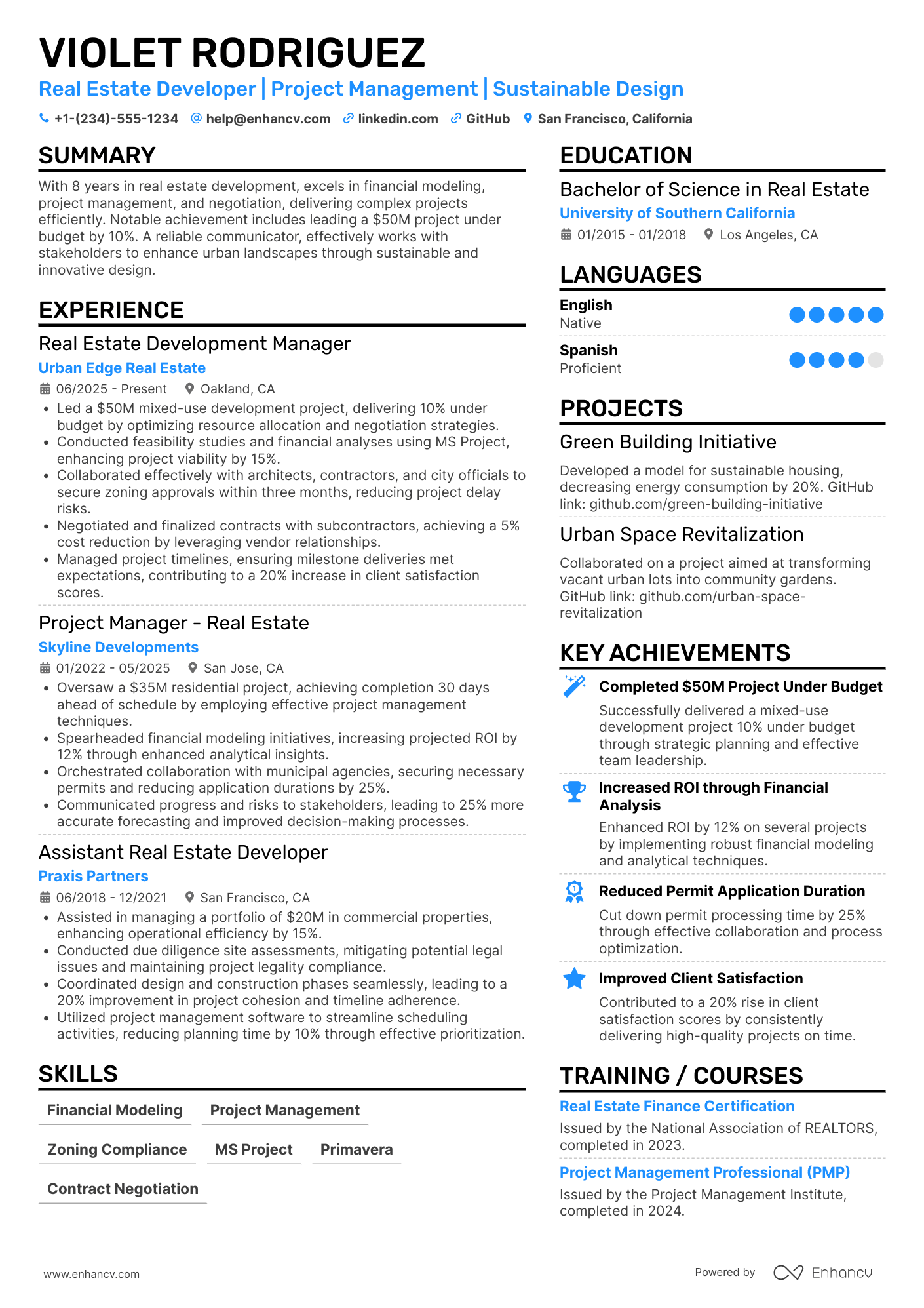 Real Estate Developer resume example