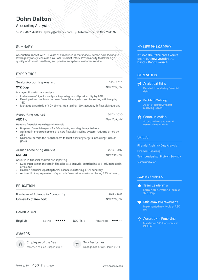 Accounting Analyst resume example