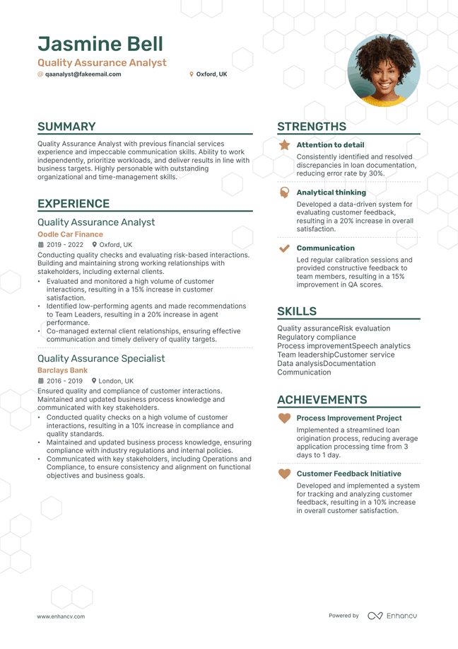 Quality Assurance Analyst resume example