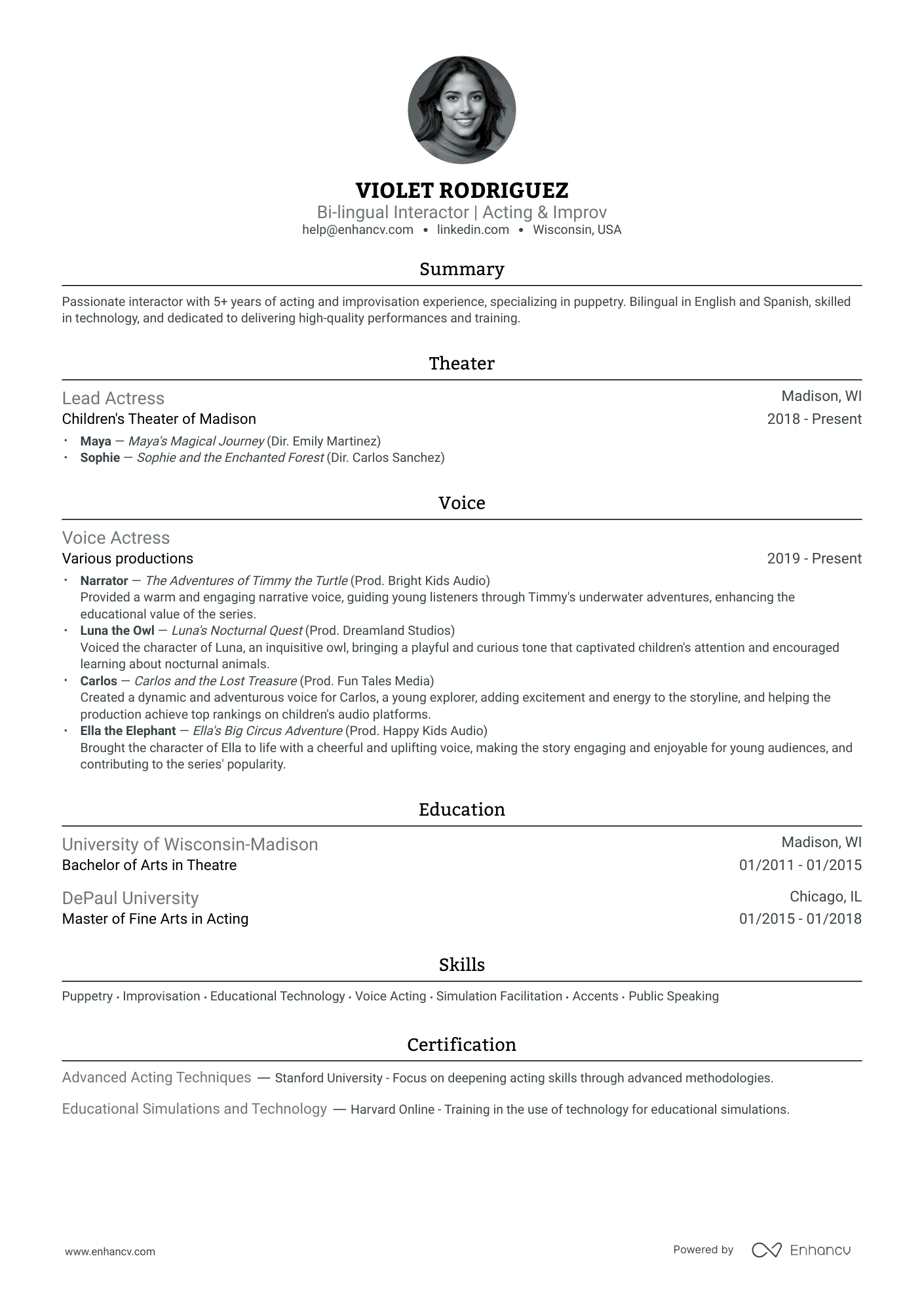 Actor resume example