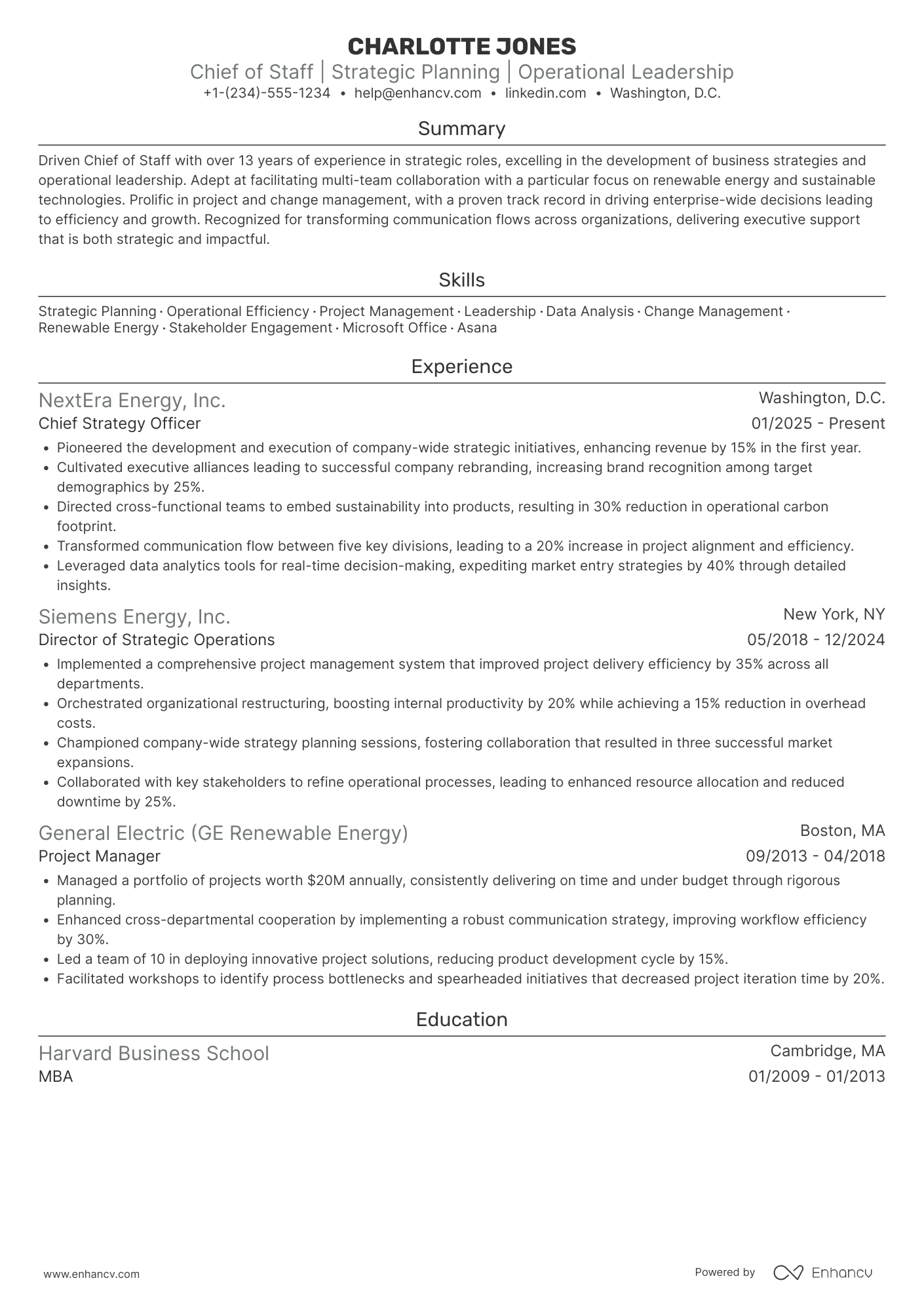 Chief of Staff resume example