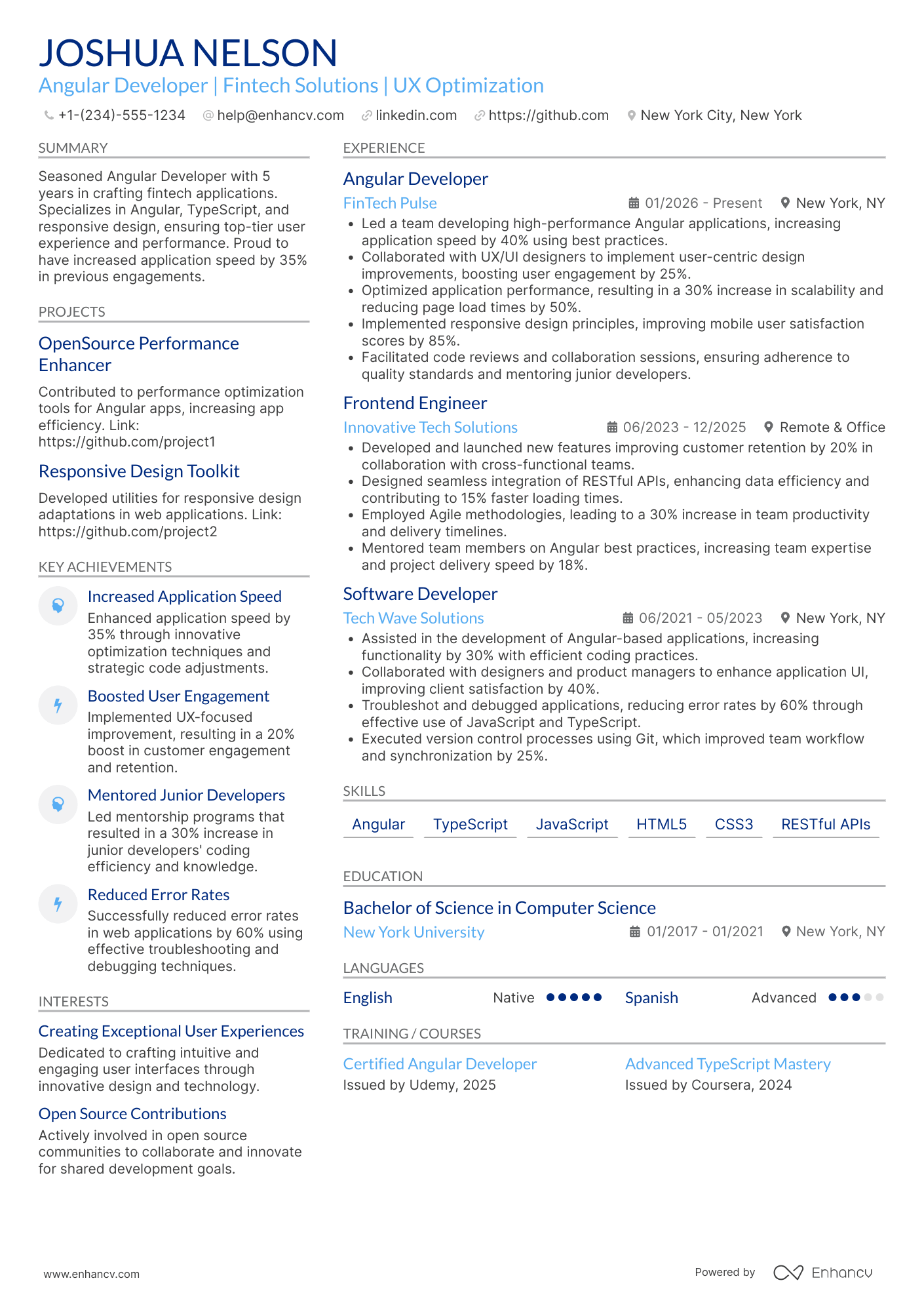Angular Developer resume example