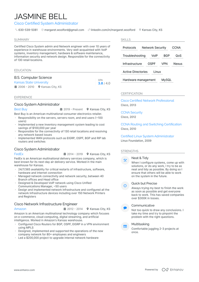 System Administrator resume example