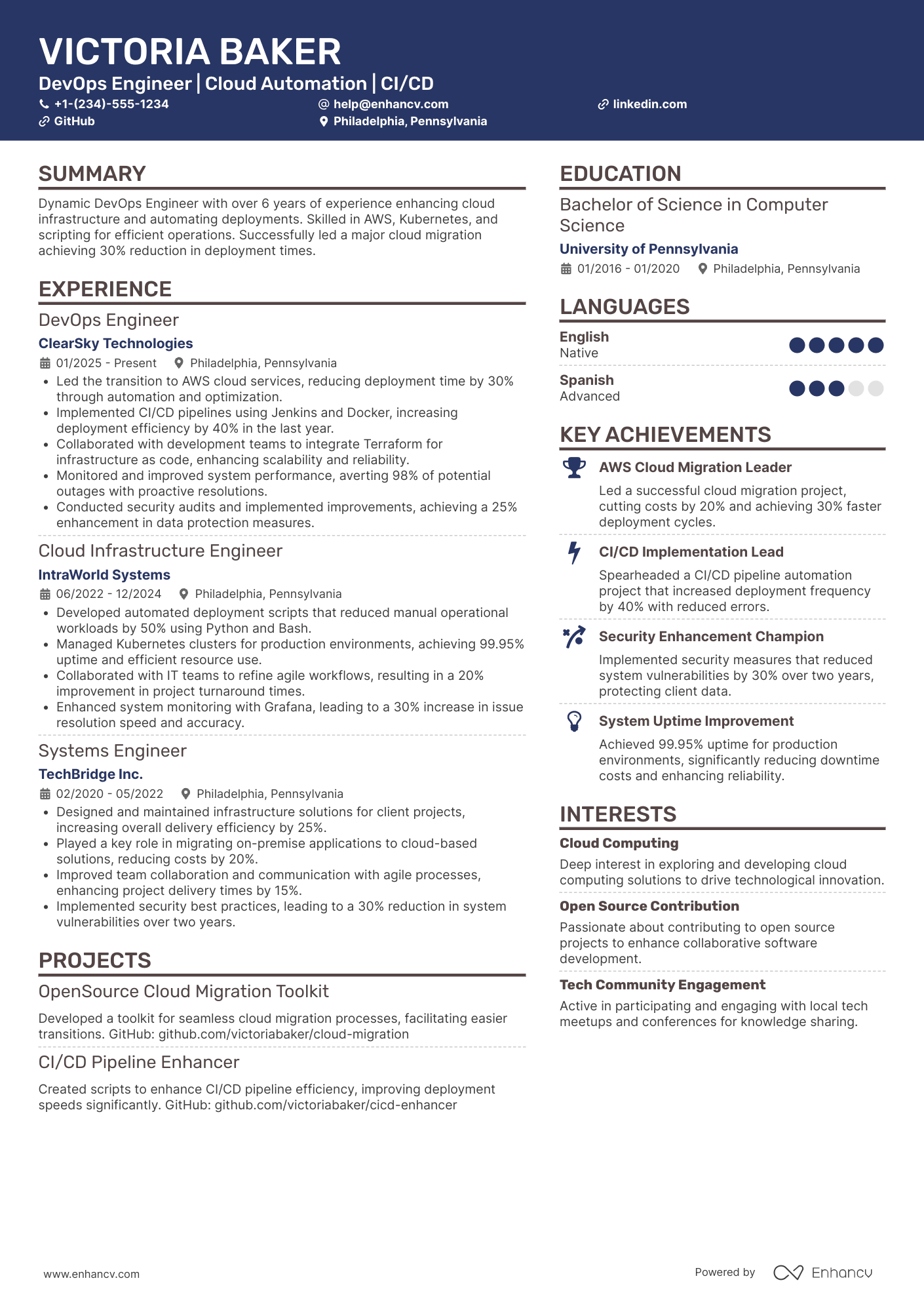 DevOps Engineer resume example