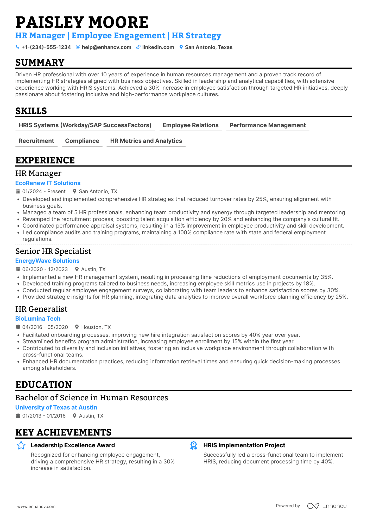 HR Manager resume example