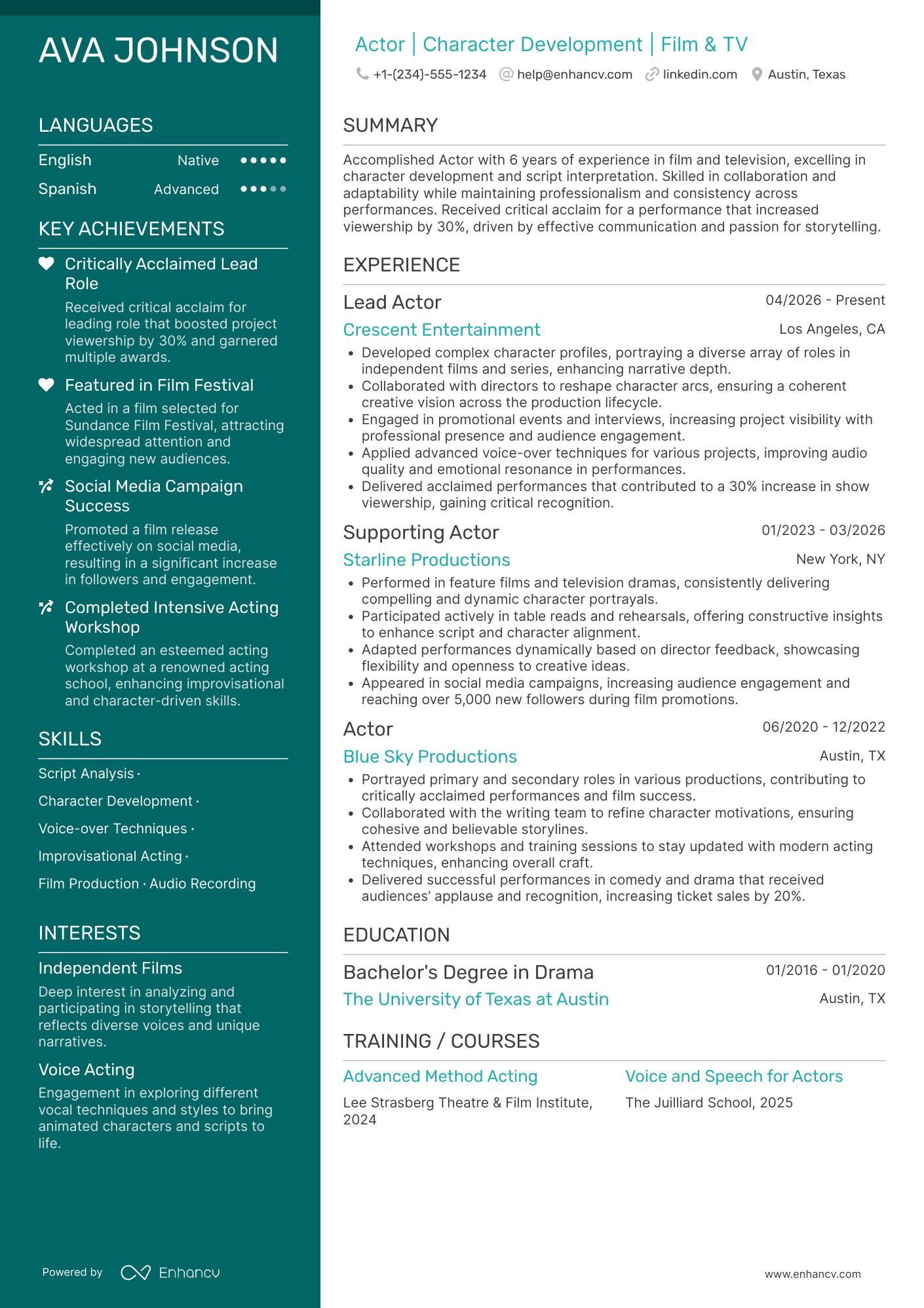 Actor resume example