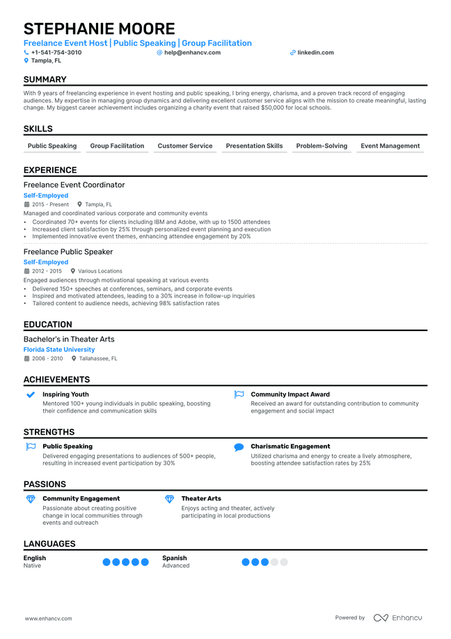 Freelancer resume example