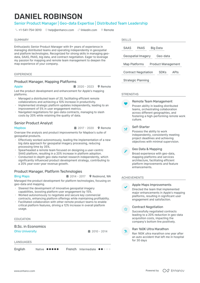 Work from Home resume example