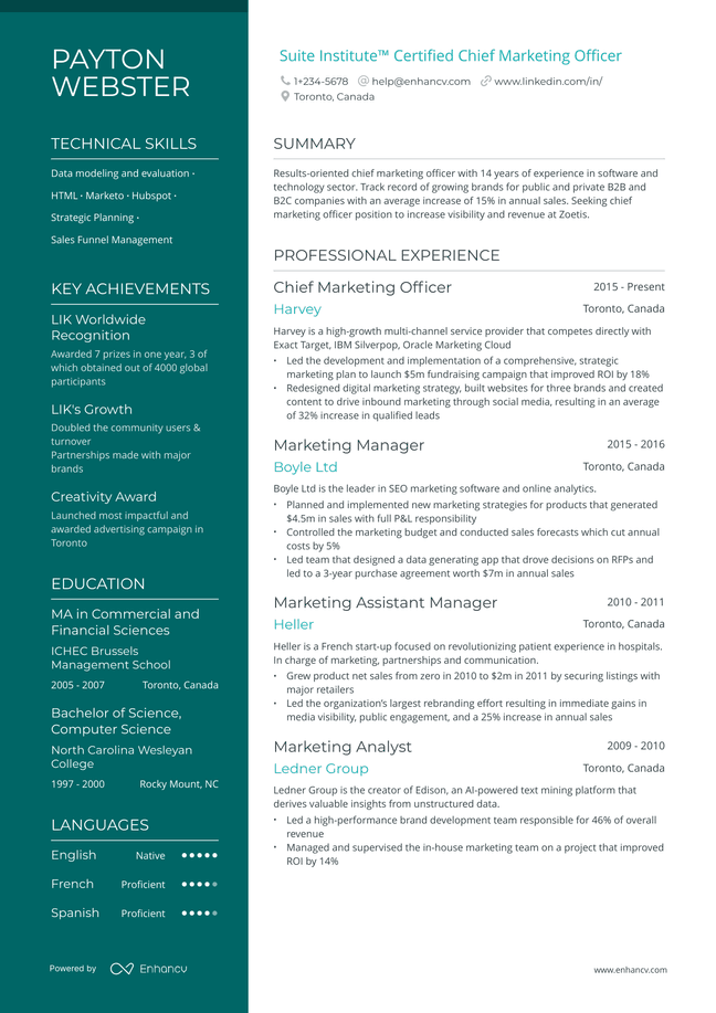 Chief Marketing Officer resume example