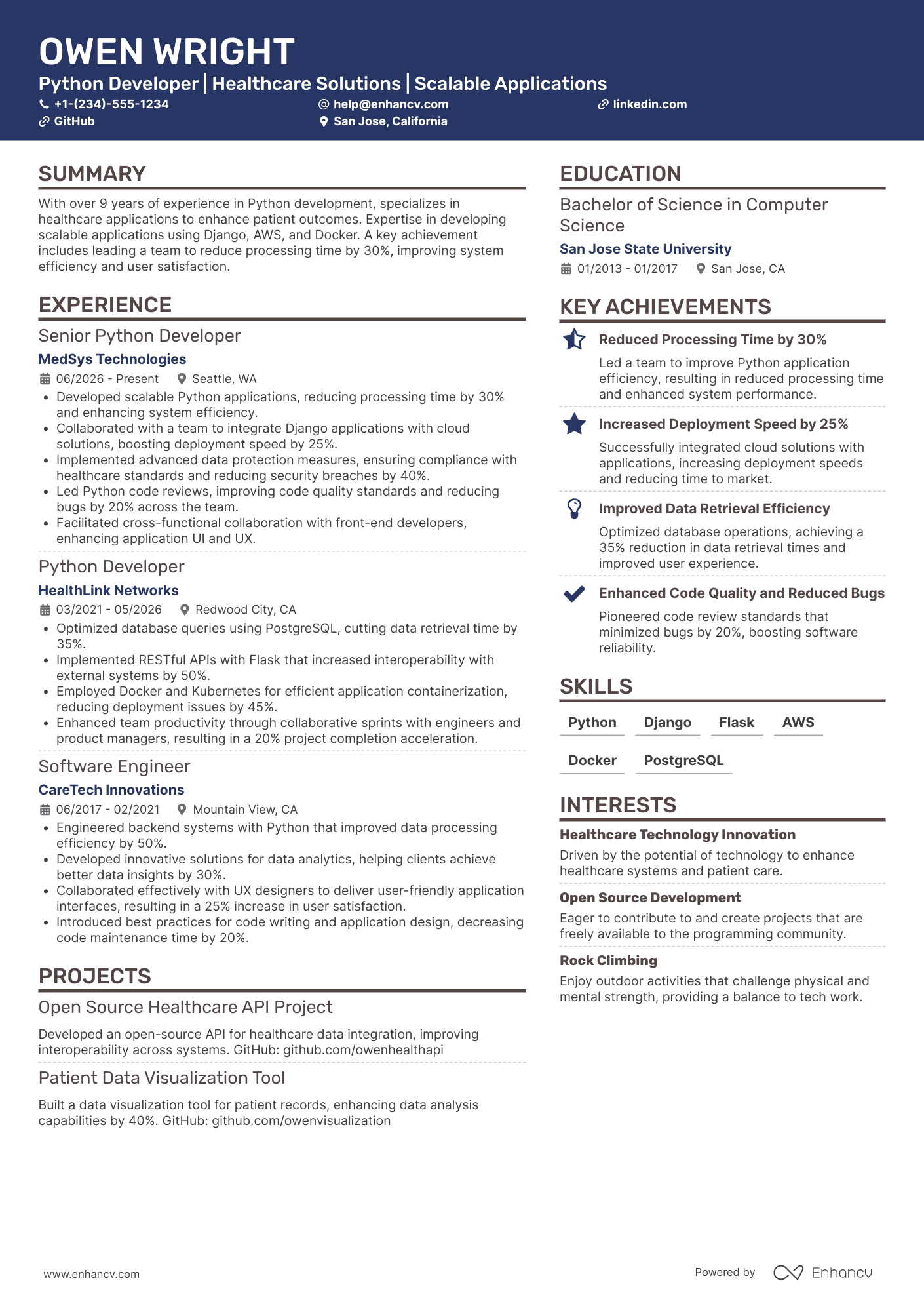 Python Developer resume example