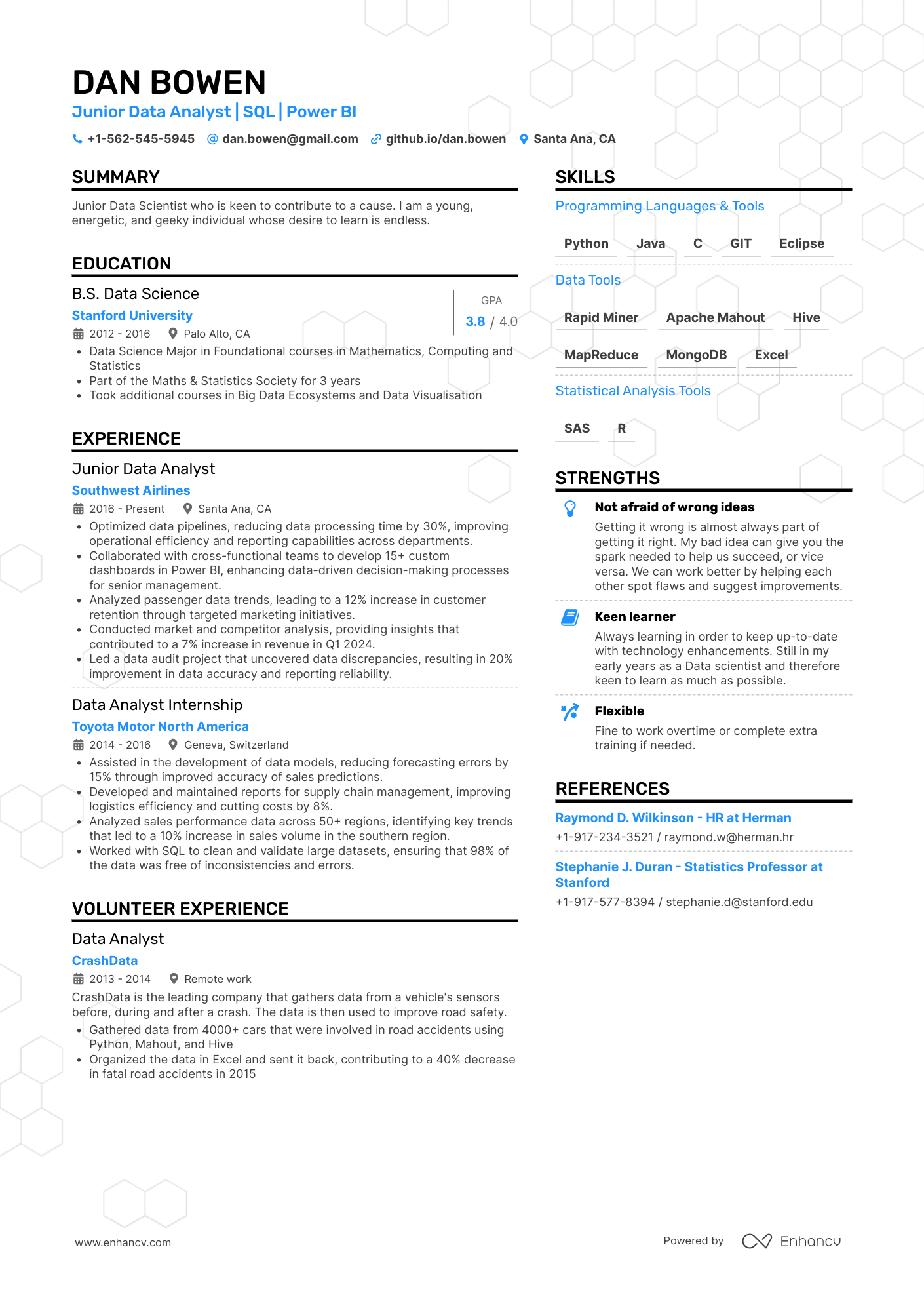 Junior resume template with two accent colors and two columns to fit additional information Junior resume template