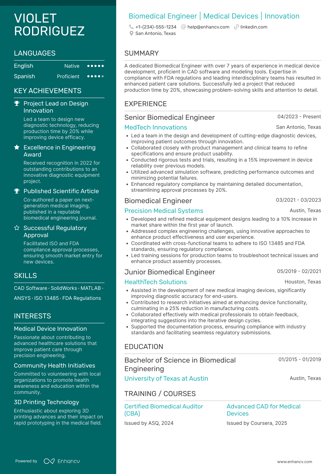 Biomedical Engineer resume example