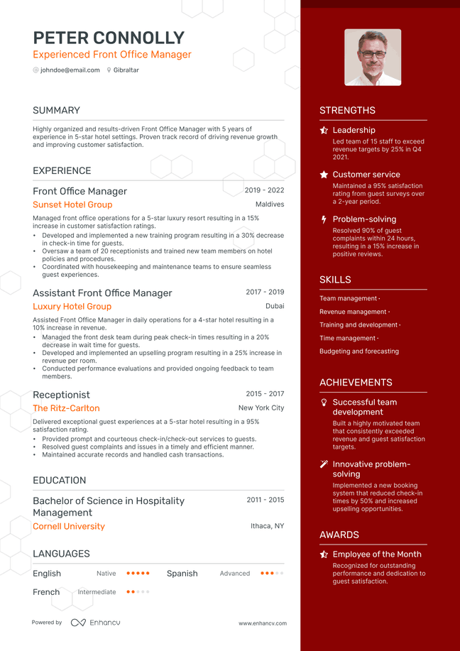 Front Office Manager resume example