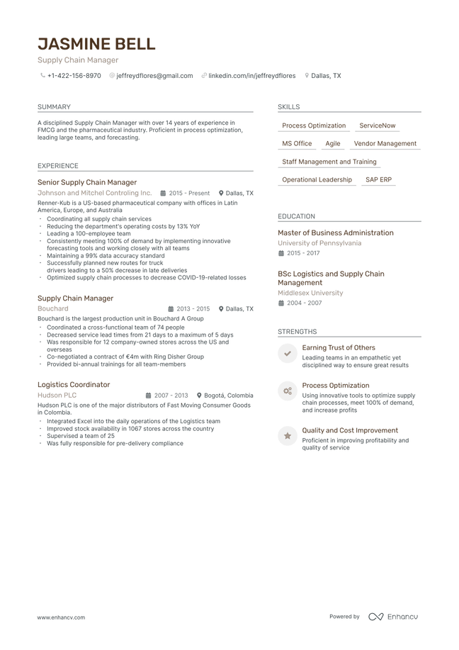 Supply Chain Manager resume example