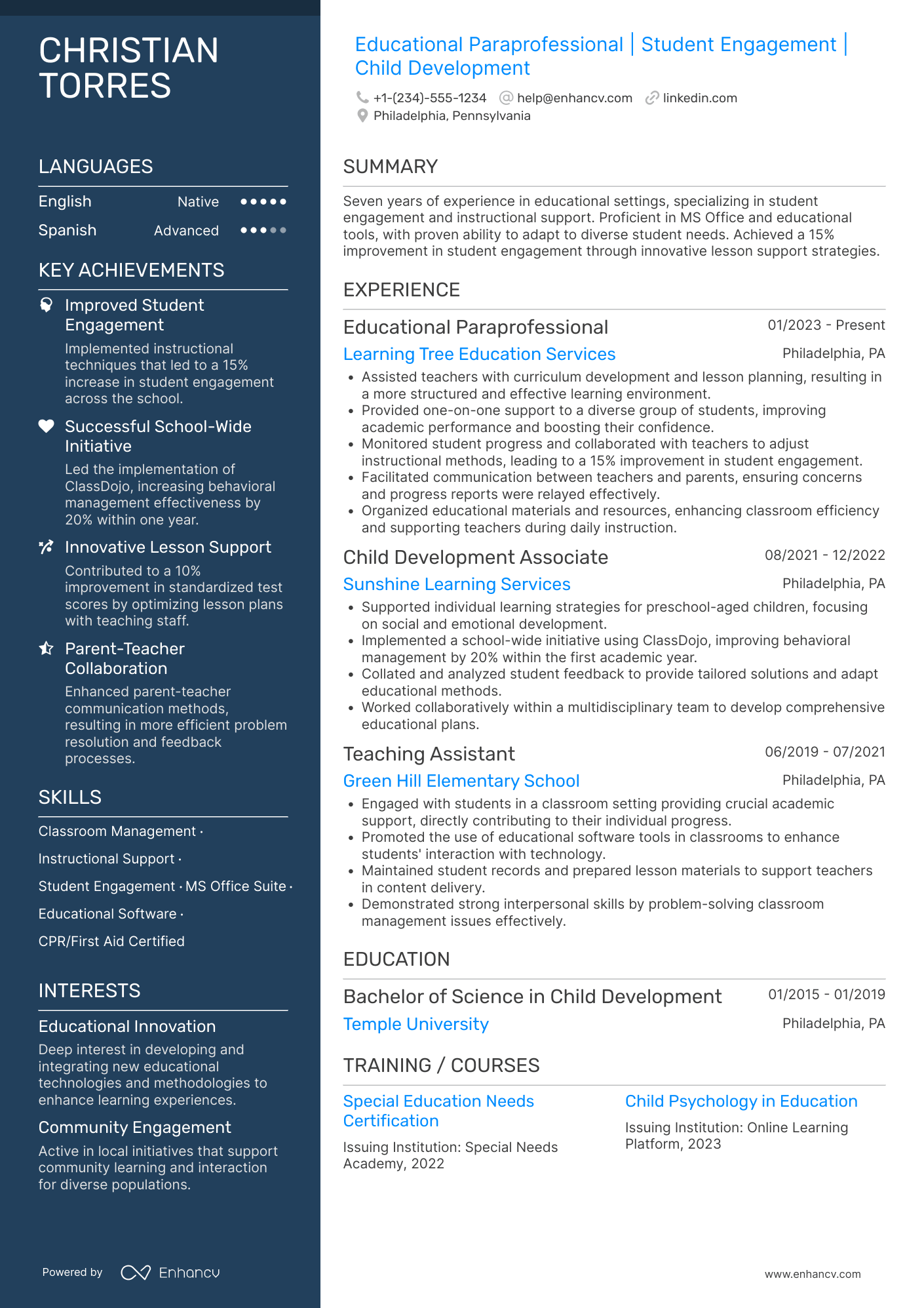Paraprofessional resume example