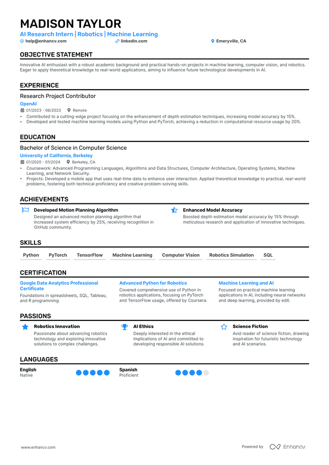 Intern resume example