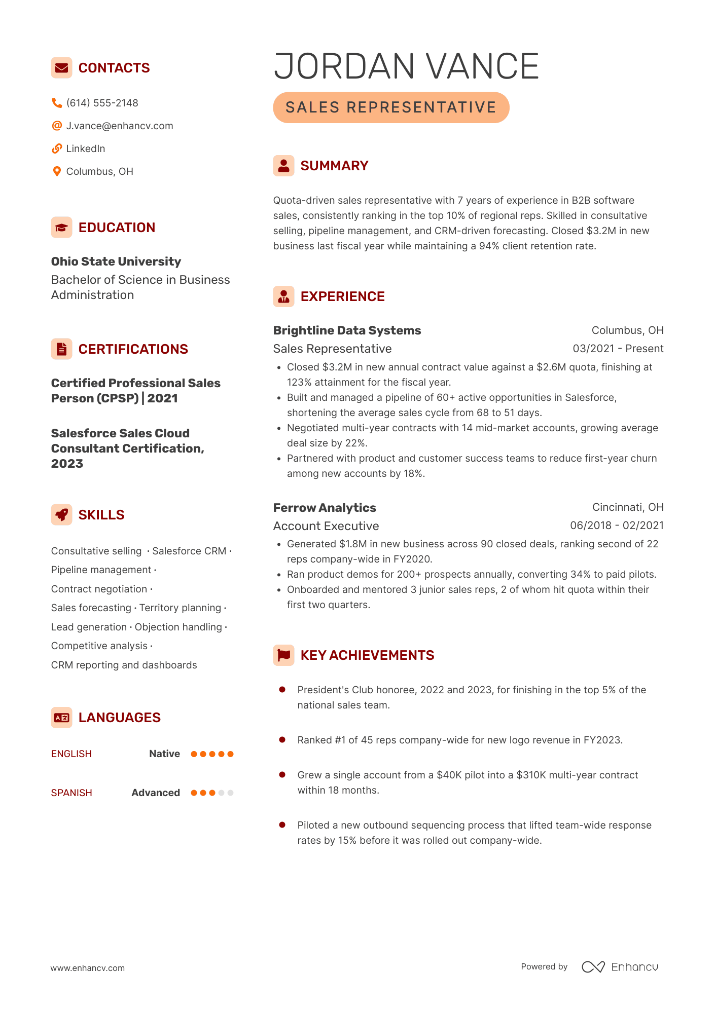 Sales Representative resume example