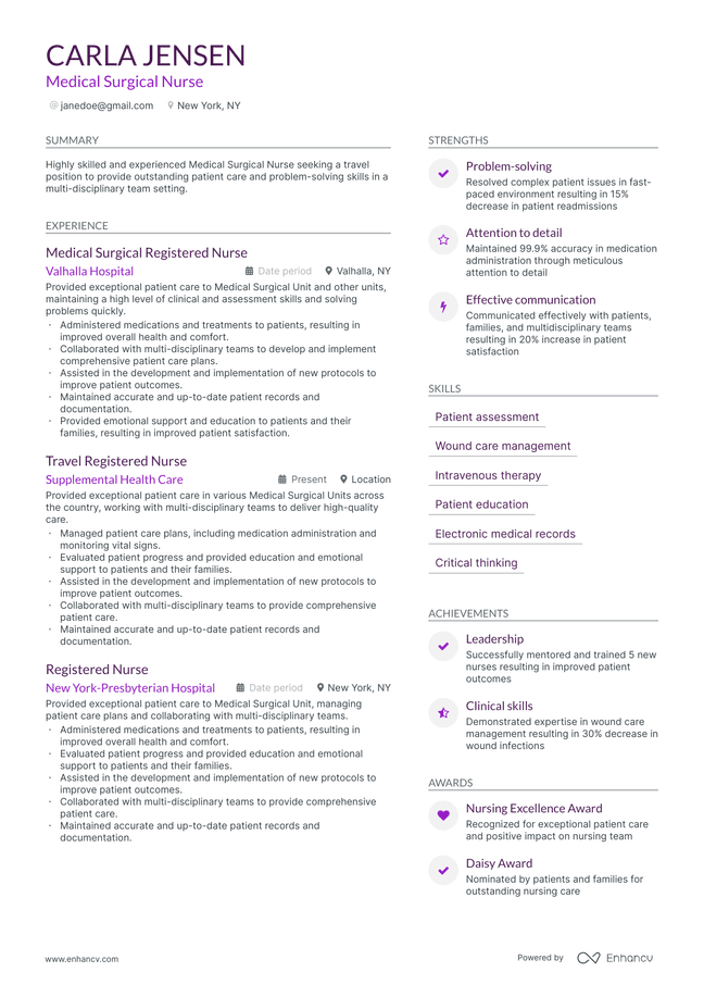 Medical Surgical Nurse resume example