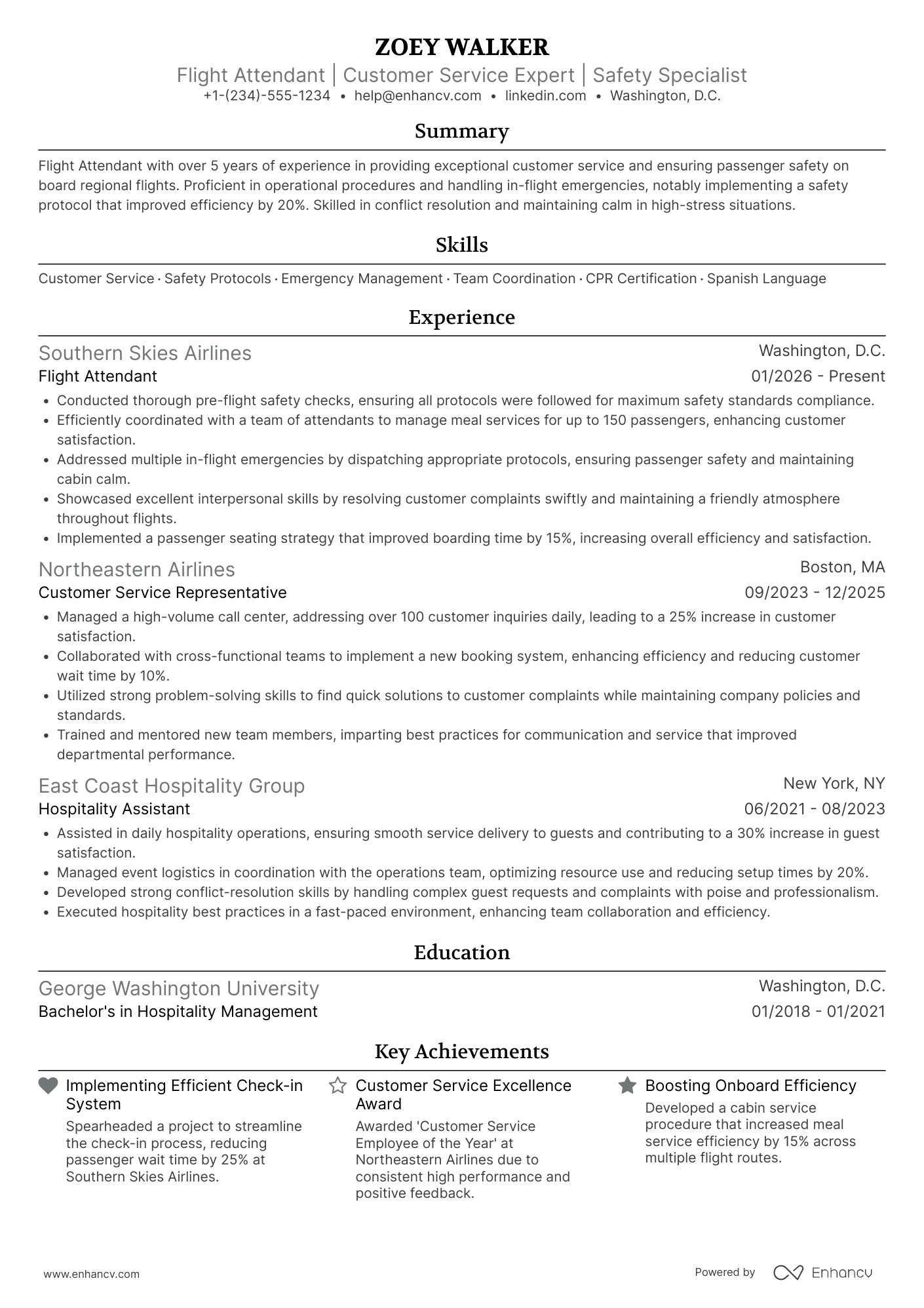 Flight Attendant resume example