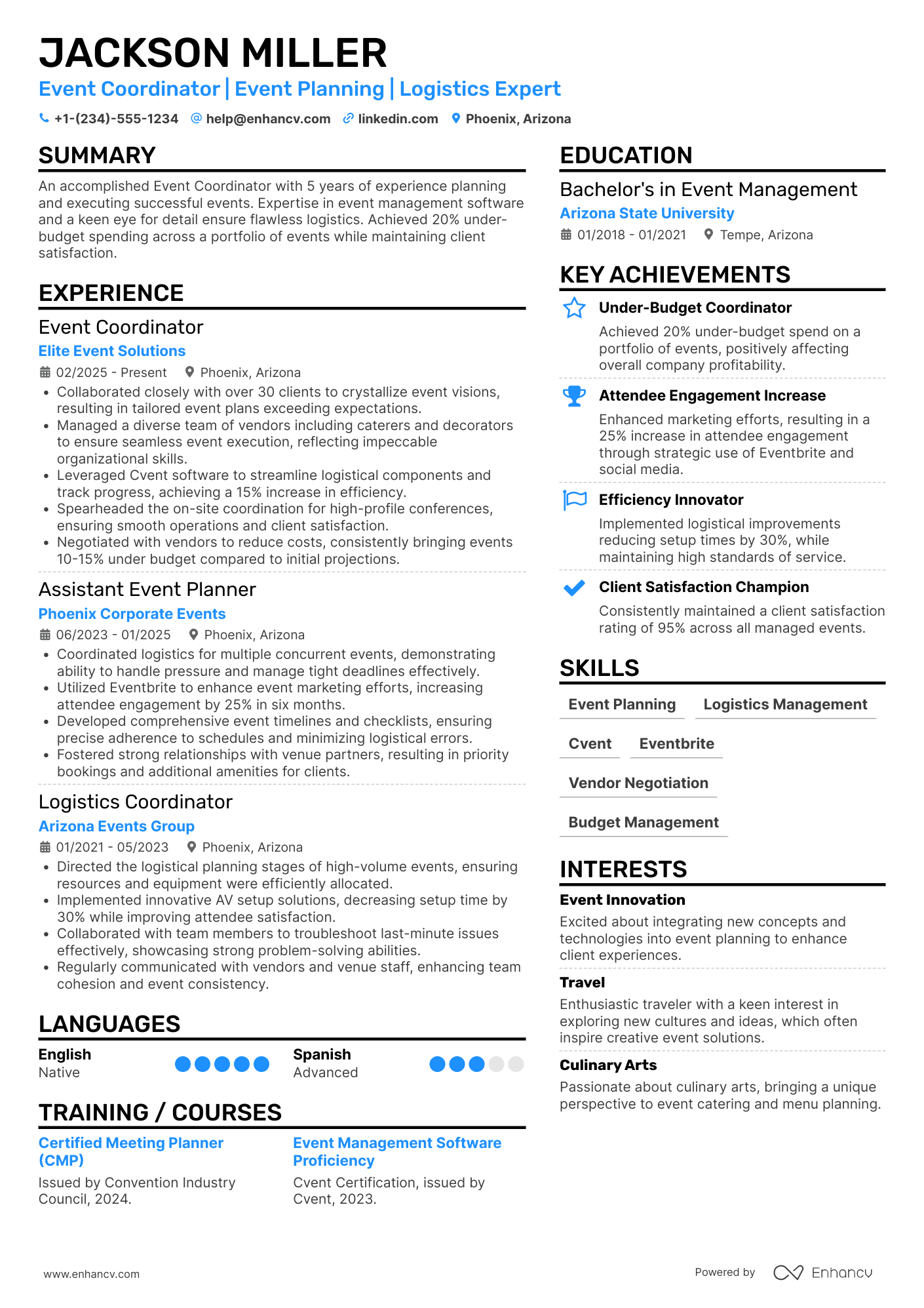 Event Coordinator resume example