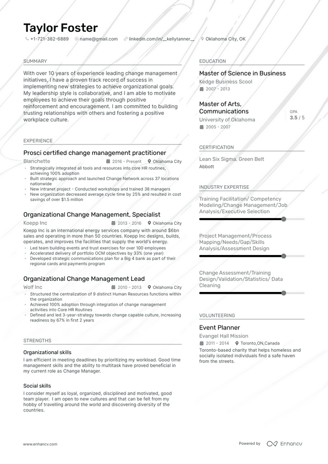 Change Manager resume example