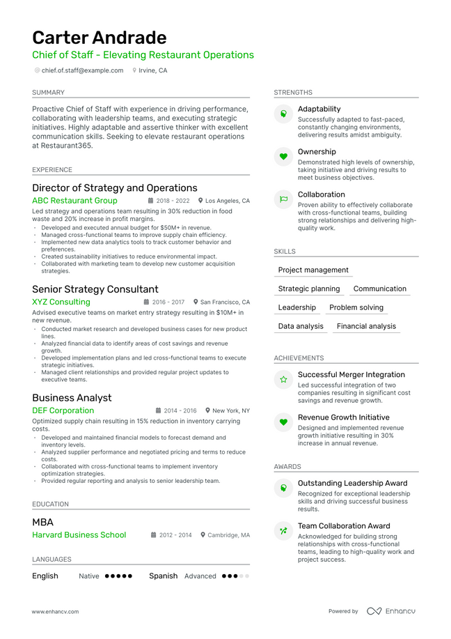 Chief Of Staff resume example