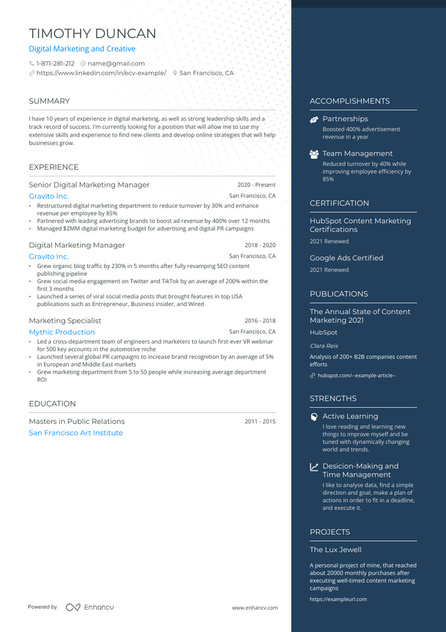 Digital Marketing Manager resume example