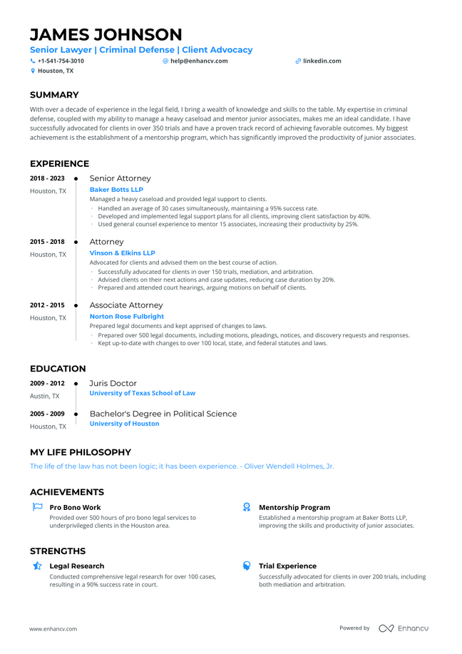Lawyer resume example